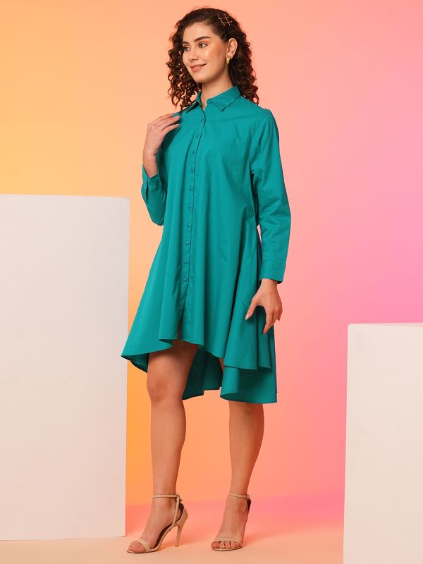 Globus Women Green Asymmetric Loose Fit A-Line Dress