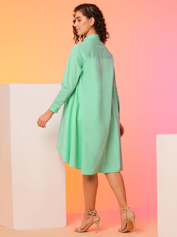 Globus Women Green Asymmetric Loose Fit A-Line Dress