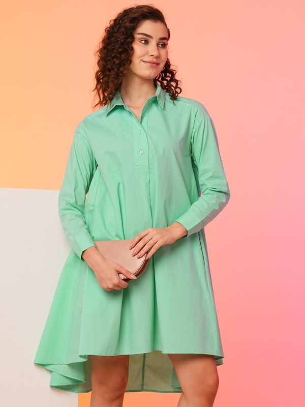 Globus Women Green Asymmetric Loose Fit A-Line Dress