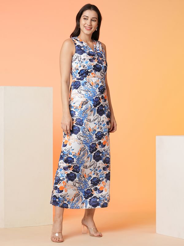 Globus Women Blue Floral Sheath Maxi Dress