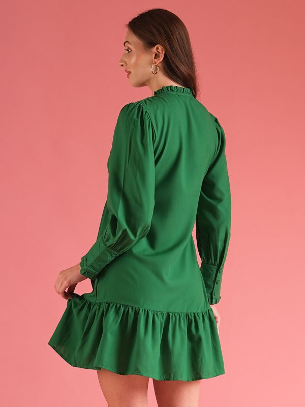 Globus Women Green Button Down Shirt Style A-Line Mini Dress