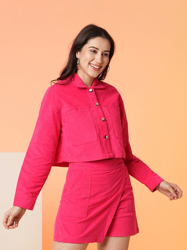 Globus Women Pink Spread Collor Boxy Casual Jacket