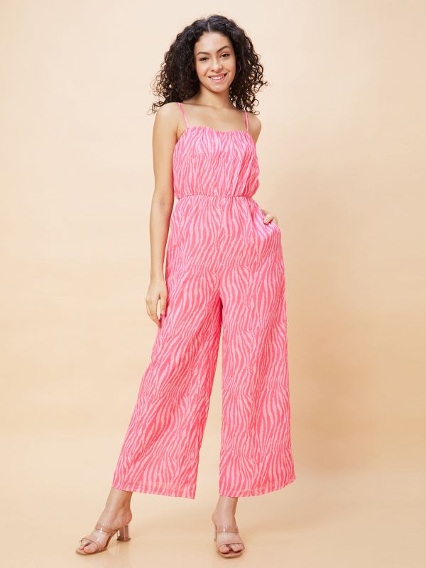 Globus Women Pink Zebra Print Strappy Jumpsuit