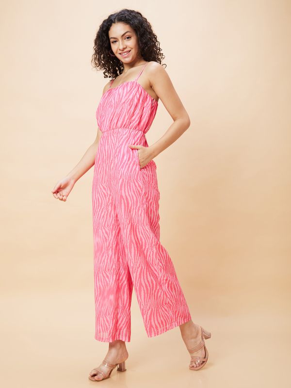 Globus Women Pink Zebra Print Strappy Jumpsuit