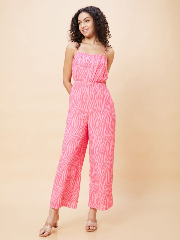 Globus Women Pink Zebra Print Strappy Jumpsuit