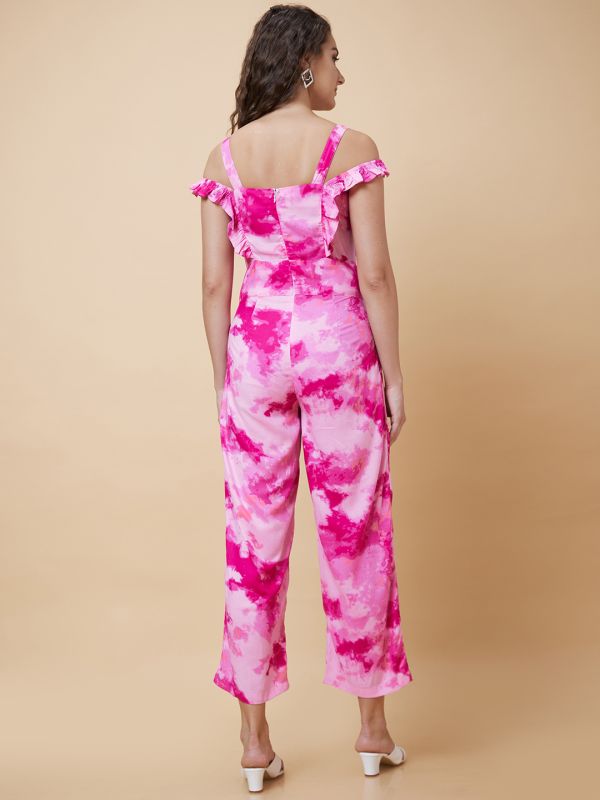 Globus Women Pink Tie Dye Strappy Casual Jumpsuit