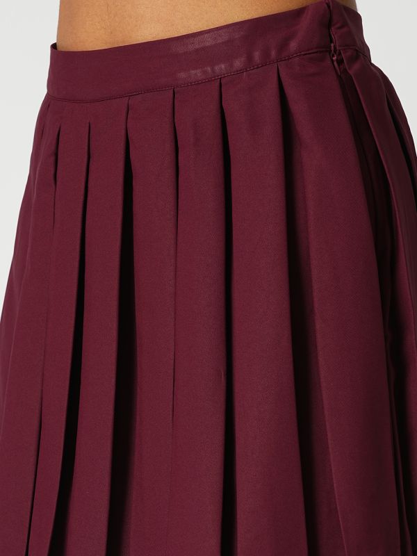 Globus Women Maroon High-Rise Korean Pleated Mini Peplum Tennis Skirt