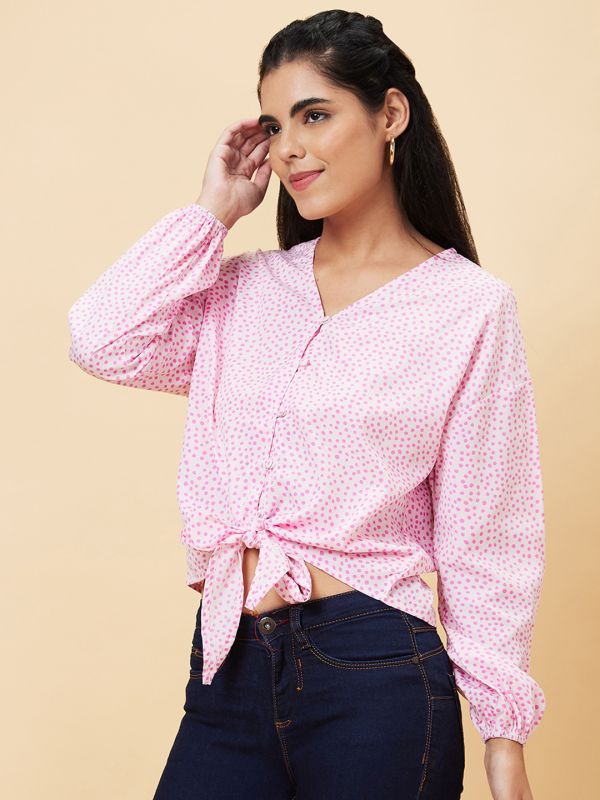 Globus Women Pink Printed V-Neck Casual Top