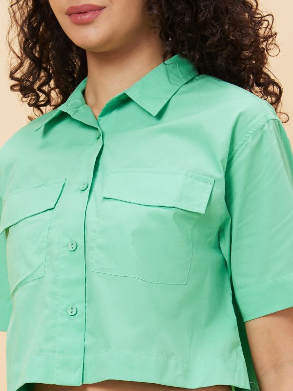 Globus Women Green Solid Casual Shirt Style Top