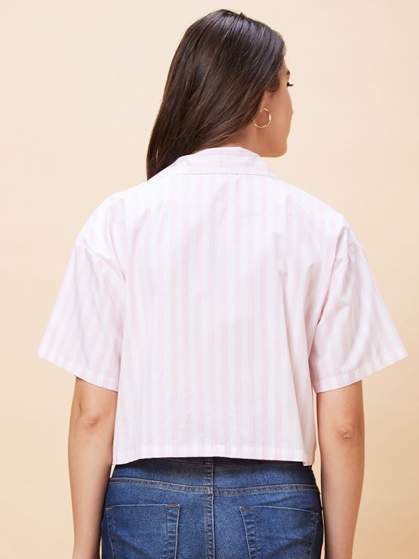 Globus Women White Striped Casual Shirt Style Crop Top