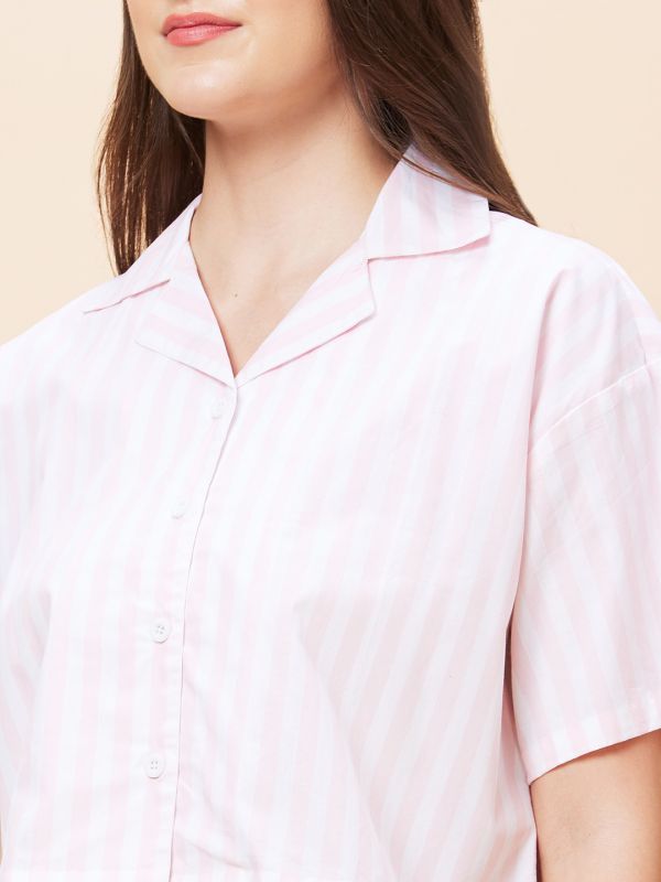 Globus Women White Striped Casual Shirt Style Crop Top