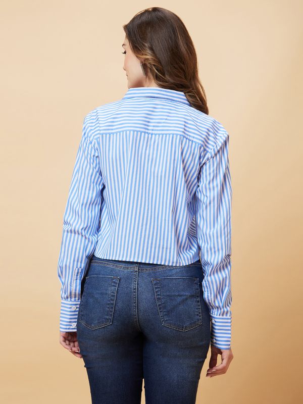 Globus Women Blue Striped Shirt Style Top