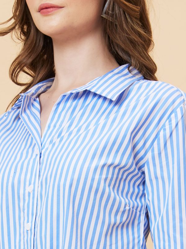 Globus Women Blue Striped Shirt Style Top