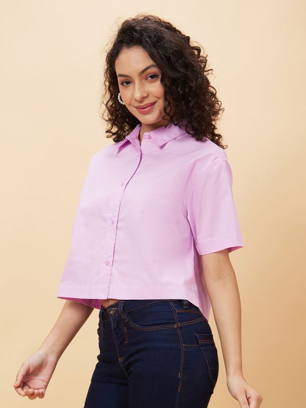 Globus Women Lilac Solid Casual Shirt Style Top