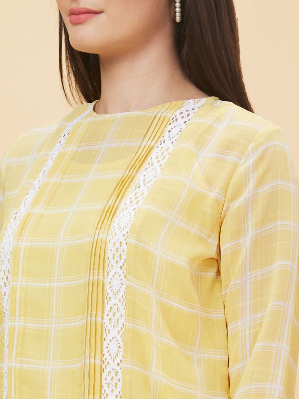 Globus Women Yellow Checked Round Neck Casual Top