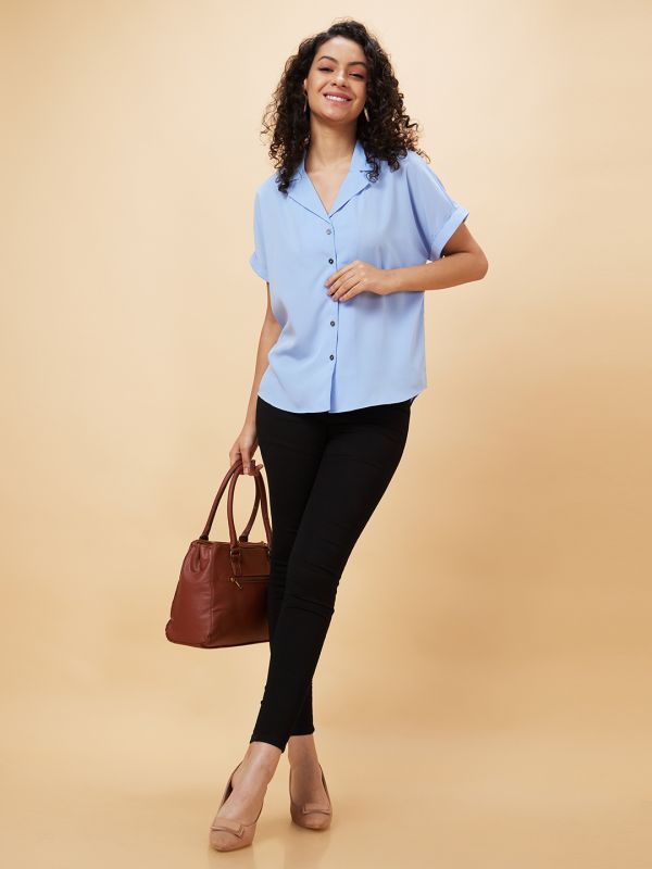 Globus Women Blue Solid Casual Shirt Style Top