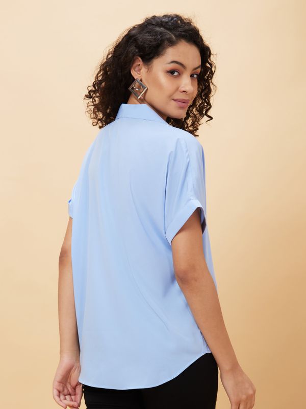 Globus Women Blue Solid Casual Shirt Style Top