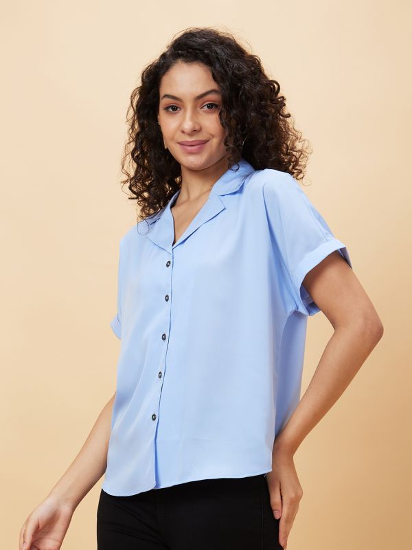 Globus Women Blue Solid Casual Shirt Style Top