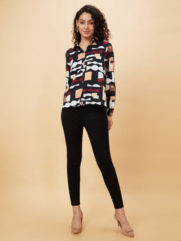 Globus Women Black Printed Casual Shirt Style Top