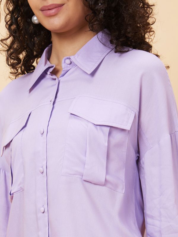 Globus Women Lavender Solid Casual Shirt Style Top