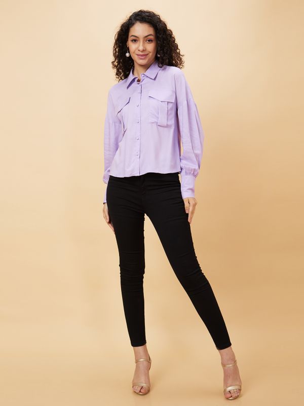 Globus Women Lavender Solid Casual Shirt Style Top