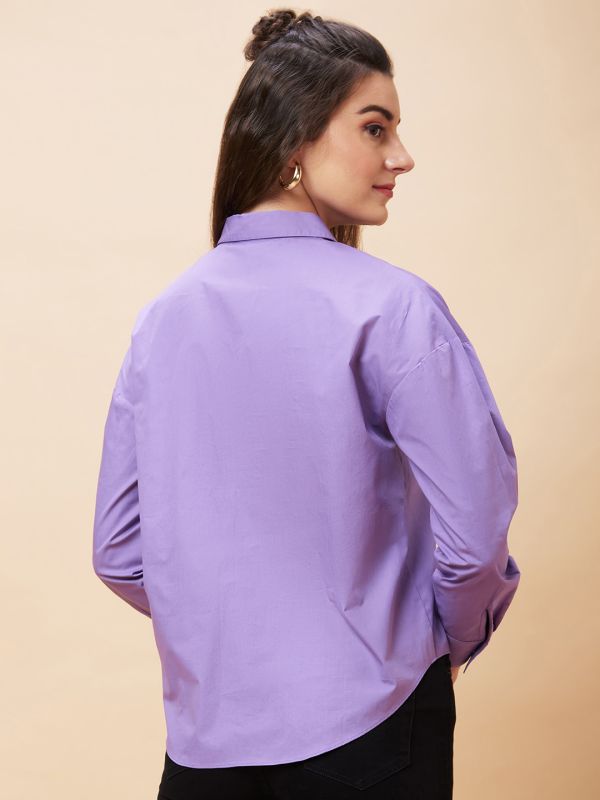 Globus Women Purple Solid Casual Button Down Shirt Style Top