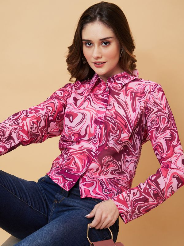 Globus Women Pink Optical Print Shirt Style Top