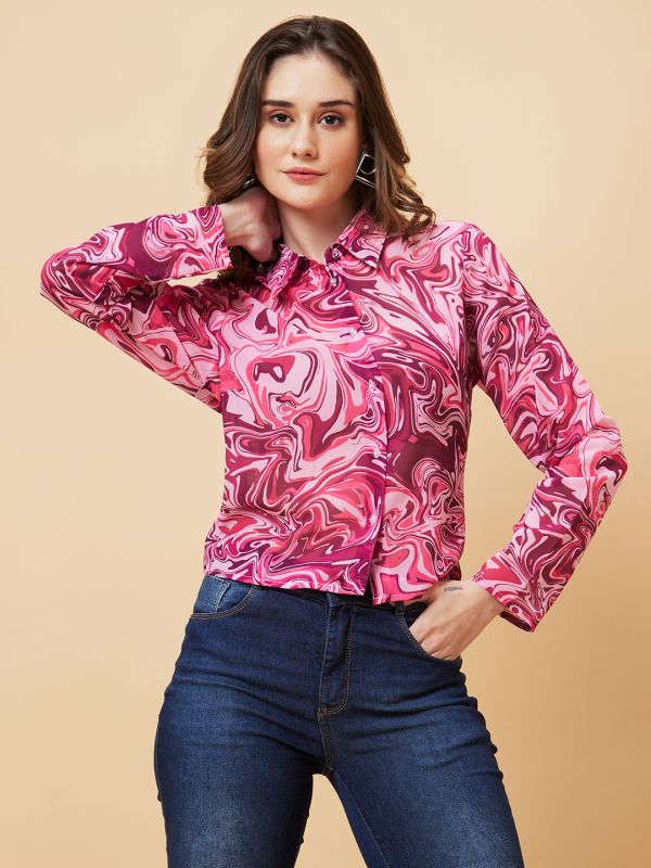 Globus Women Pink Optical Print Shirt Style Top