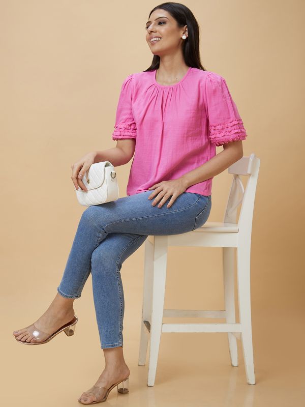 Globus Women Pink Solid Casual Top