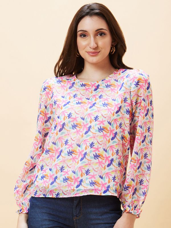 Globus Women Multicolour Floral Print Round Neck Top