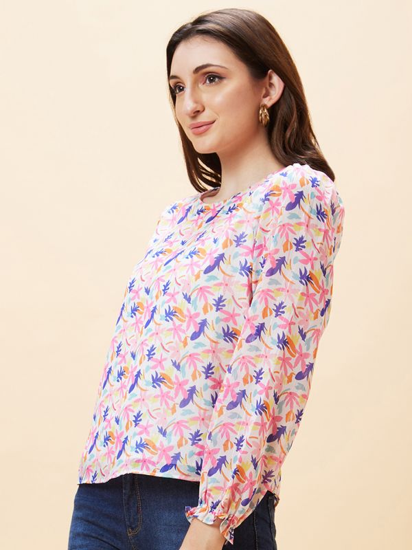 Globus Women Multicolour Floral Print Round Neck Top