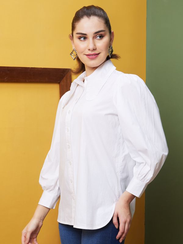 Globus Women White Solid Casual Shirt Style Top