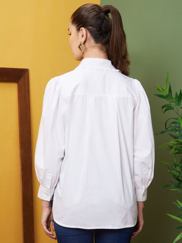 Globus Women White Solid Casual Shirt Style Top