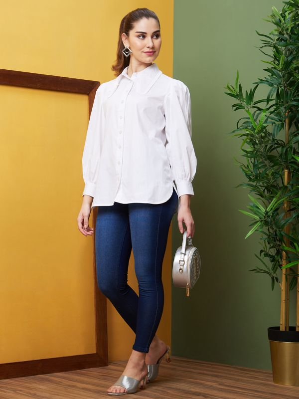 Globus Women White Solid Casual Shirt Style Top