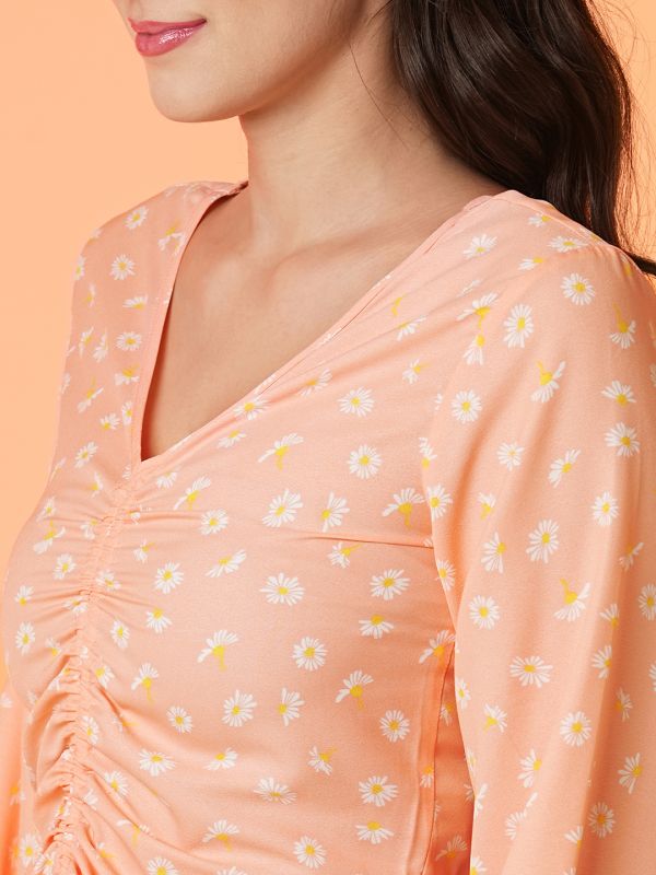 Globus Women Peach V-Neck Full Sleeves Top