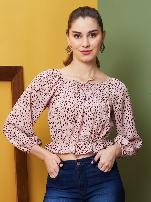 Globus Women Pink Printed Casual Square Neck Regular Top