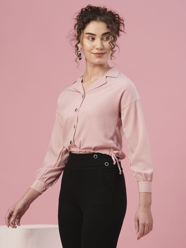 Globus Women Pink Shirt Collar Cuffed Sleeves Casual Top