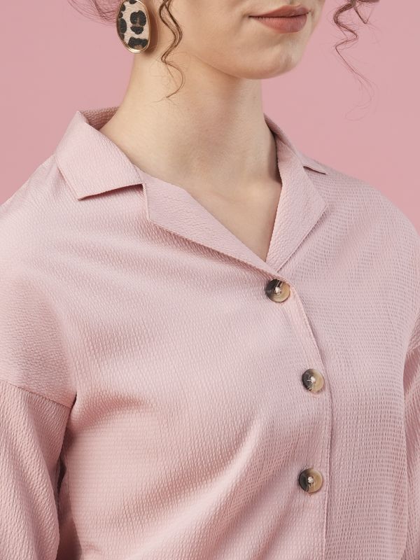 Globus Women Pink Shirt Collar Cuffed Sleeves Casual Top