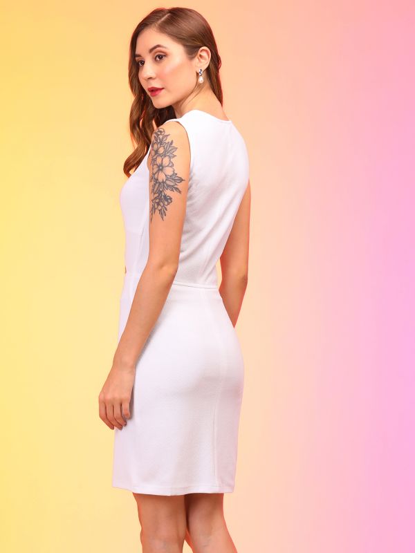 Globus Women White Waist Cut-Outs Bodycon Party Dress 