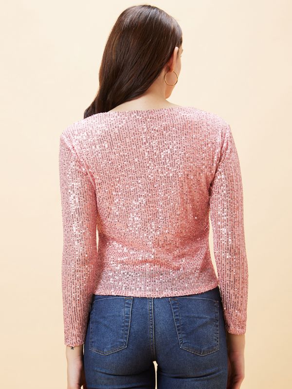 Globus Women Pink Long Sleeve Sequinned Party Top