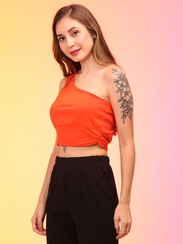 Globus Women Orange Single Shoulder Party Crop Top