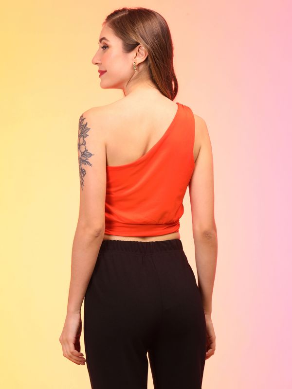 Globus Women Orange Single Shoulder Party Crop Top