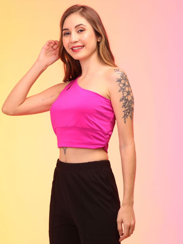 Globus Women Pink Single Shoulder Party Crop Top