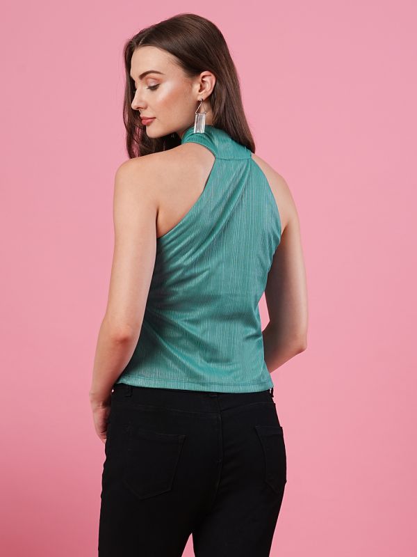 Globus Women Teal Halter Neck Party Top