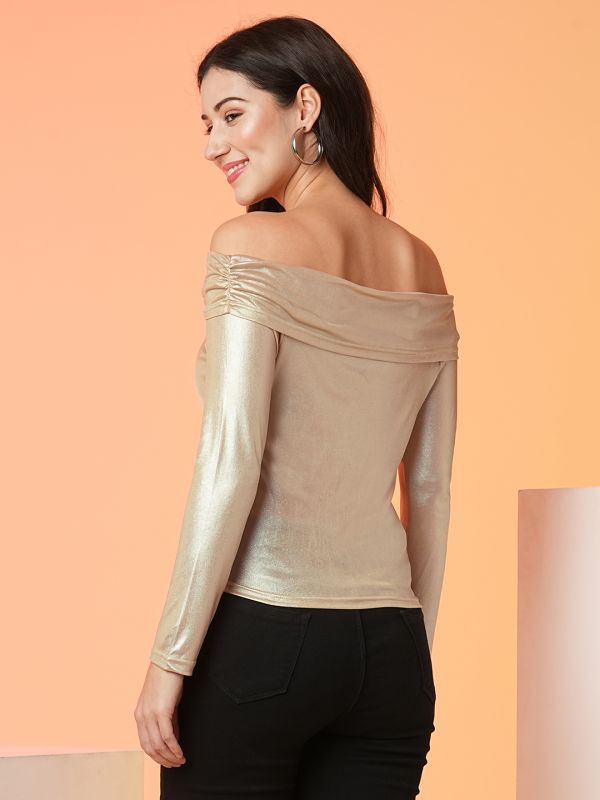 Globus Women Gold Off-Shoulder Party Top