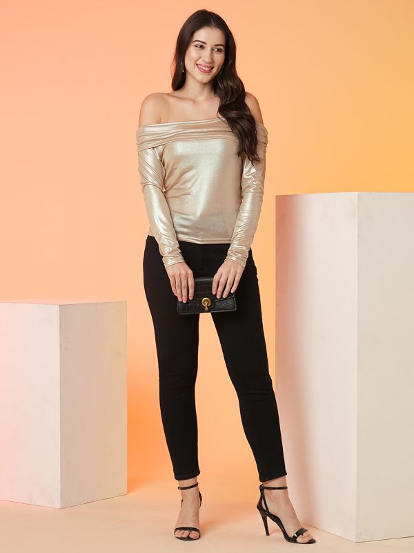 Globus Women Gold Off-Shoulder Party Top