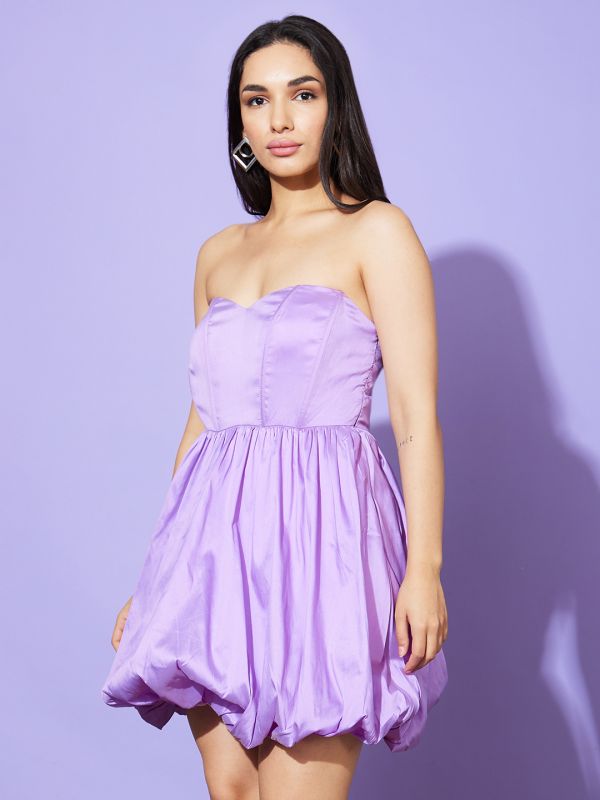 Globus Women Lavender Strapless Sweetheart Neck Panelled Balloon Party Dress