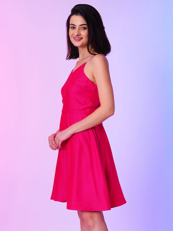 Globus Women Fuchsia Fit & Flare Shoulder Strap Party Dress 