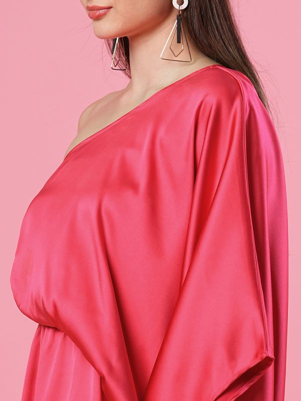 Globus Women Pink Batwing Sleeves A-Line Mini Party Dress