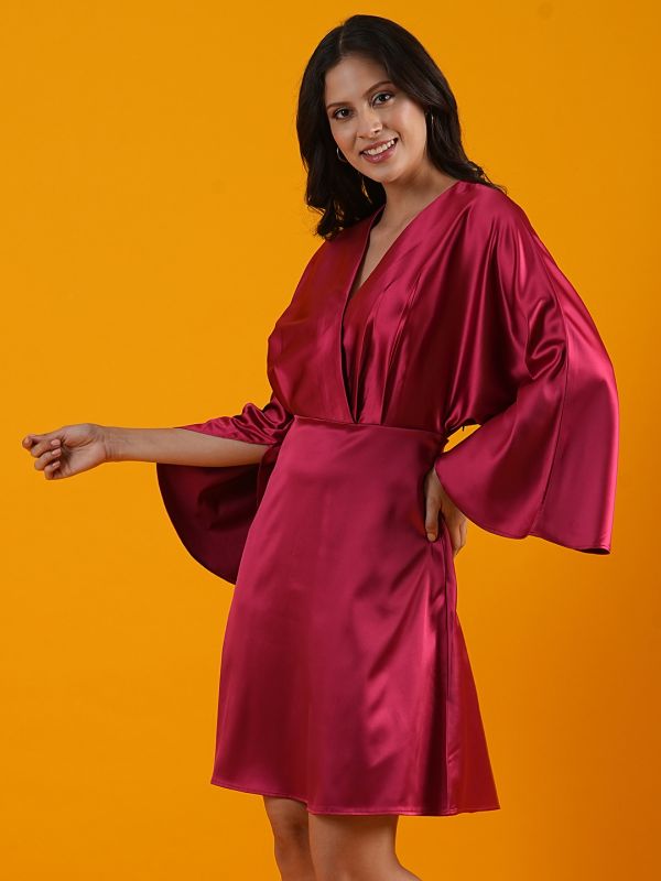 Globus Women Pink V-Neck Extended Sleeves Flared Hem Wrap Party Dress